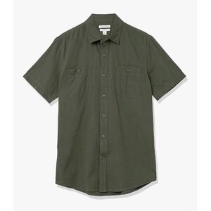 Amazon Essentials Mens Short Sleeve Chambray Button Down Shirt Olive Green 2XL